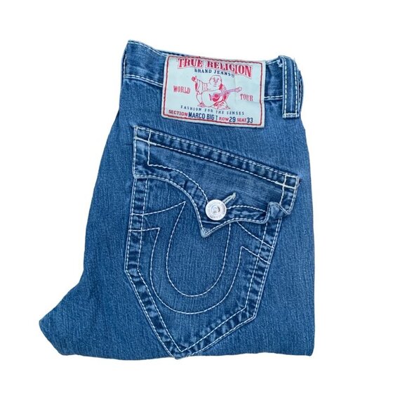 Vintage True Religion Jeans Size 29 MARCO BIG T UNIQUE Blue - Picture 2 of 9